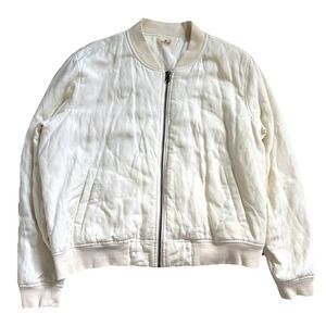 Marine Layer Linen Quilted Bomber Zip Jacket Women XL White Ivory Tencel Ribbed